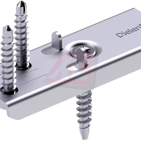 Onzichtbare terrasbevestiging DielenFix®, gemaakt van roestvrij staal voor het bevestigen van houten terrasplanken zonder zichtbare schroeven.